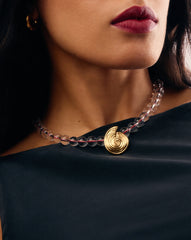 Spiral Gemstone Beaded Pendant Necklace | 18k Gold Plated/Clear Crystal Quartz