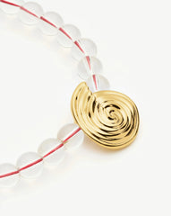 Spiral Gemstone Beaded Pendant Necklace | 18k Gold Plated/Clear Crystal Quartz