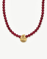 Spiral Gemstone Beaded Pendant Necklace | 18k Gold Plated/Dark Cherry Crystal Quartz