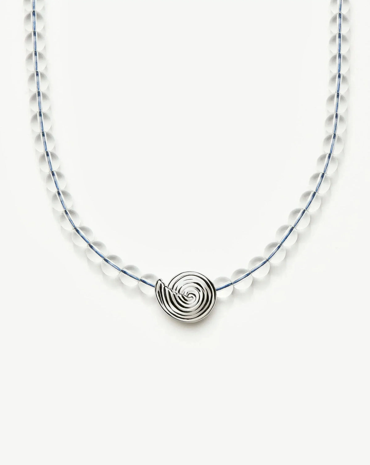 Spiral Gemstone Beaded Pendant Necklace | Silver Plated/Clear Crystal Quartz