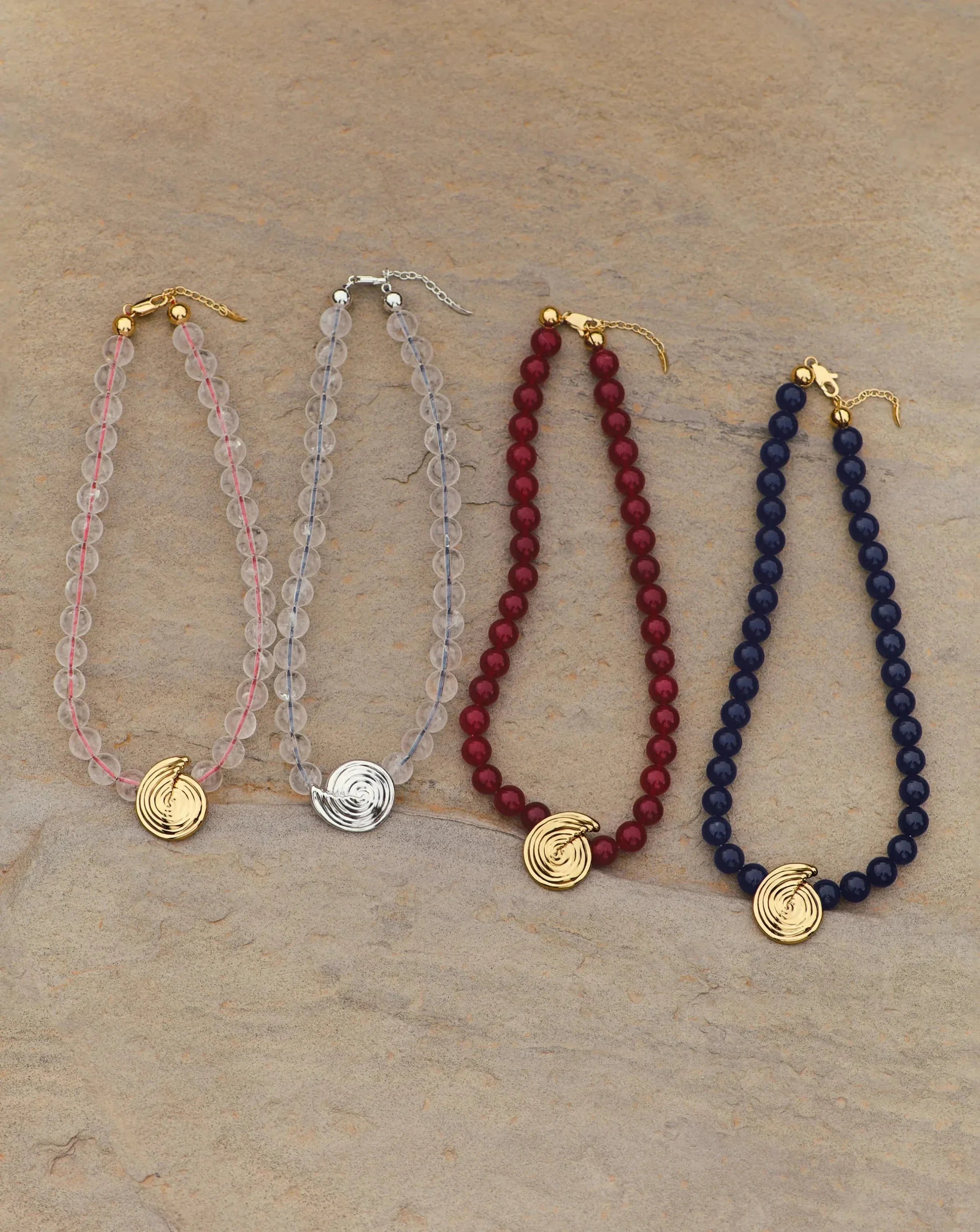 Spiral Gemstone Beaded Pendant Necklace | Silver Plated/Clear Crystal Quartz