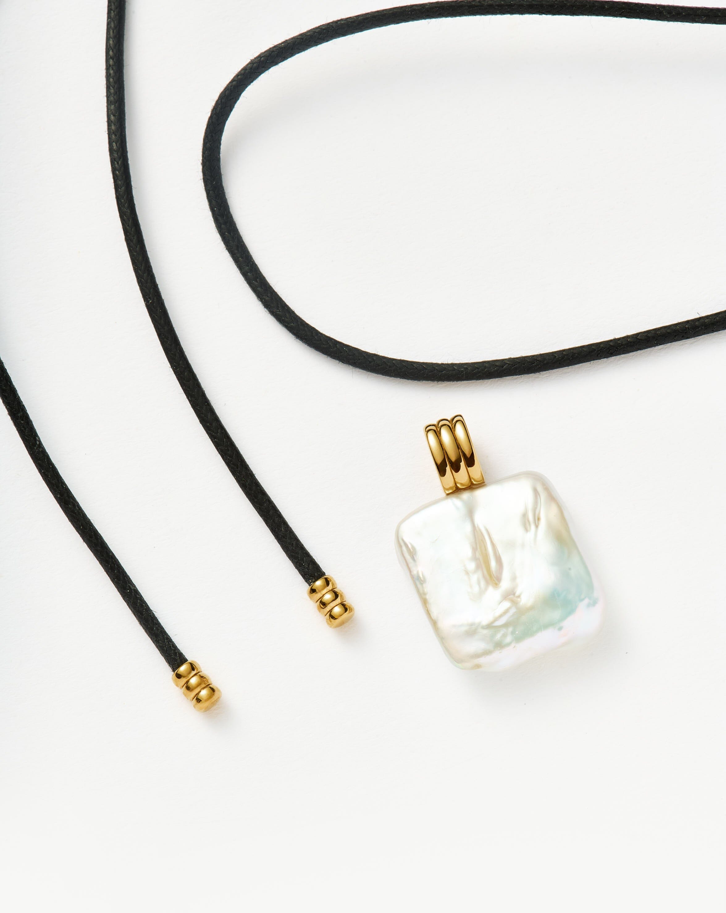 Square Pearl Pendant Cord Necklace | 18k Gold Plated Vermeil/Pearl