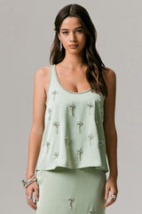 Arianna | Mint Satin Scoop-Neck Embellished Top