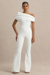 Alexandra | White Asymmetric Draped Jumpsuit