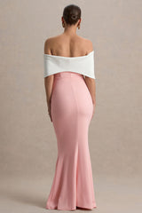 Libra | Pink & White Bow Bardot Maternity Maxi Dress