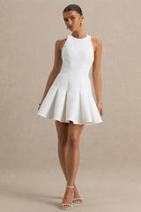 Leilani | White Racer-Neck Mini Dress With Ruffling Detail