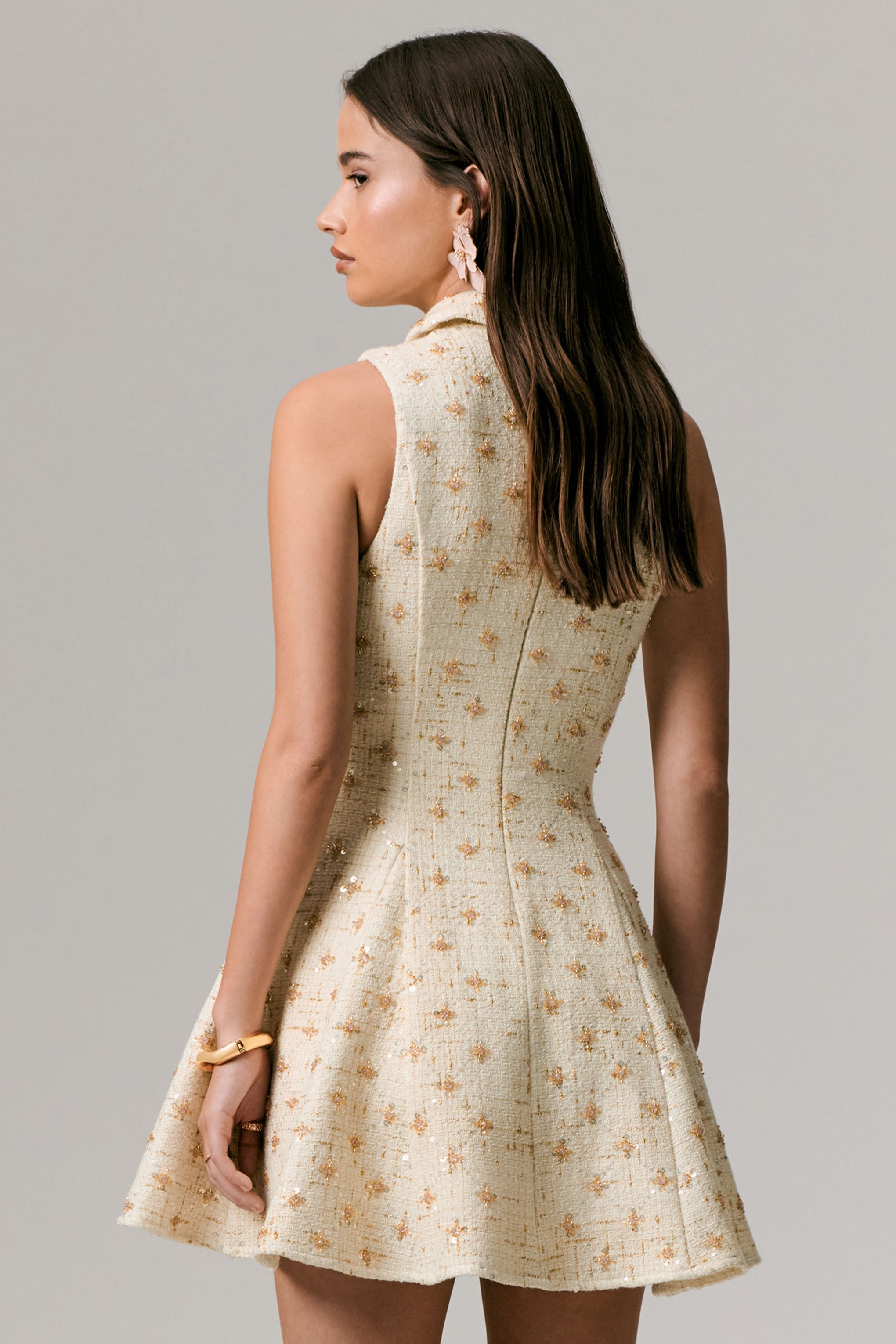 Little Star | Cream Embellished Boucle Tailored Mini Dress