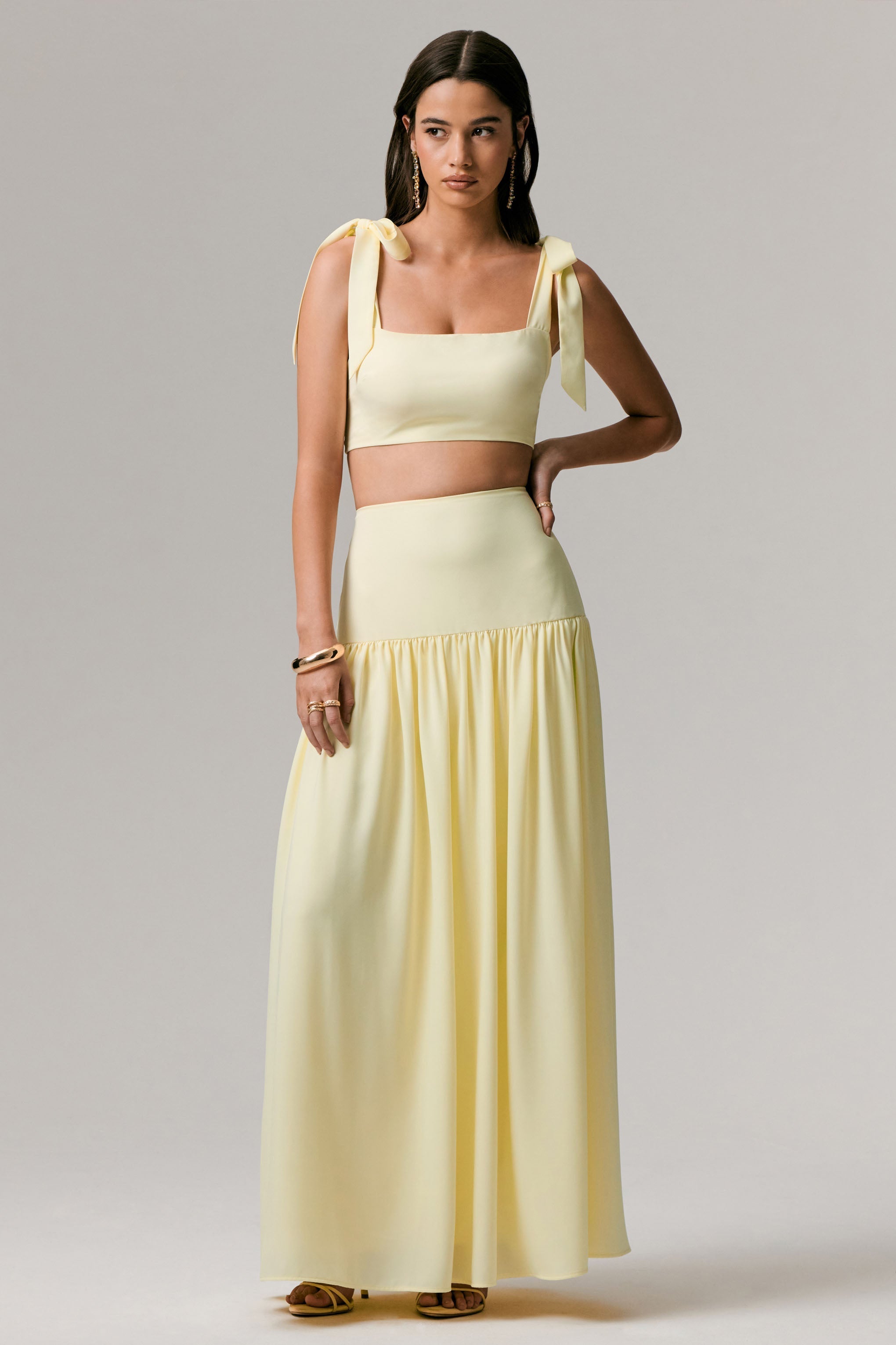 Reminiscent | Lemon Ruched Maxi Skirt
