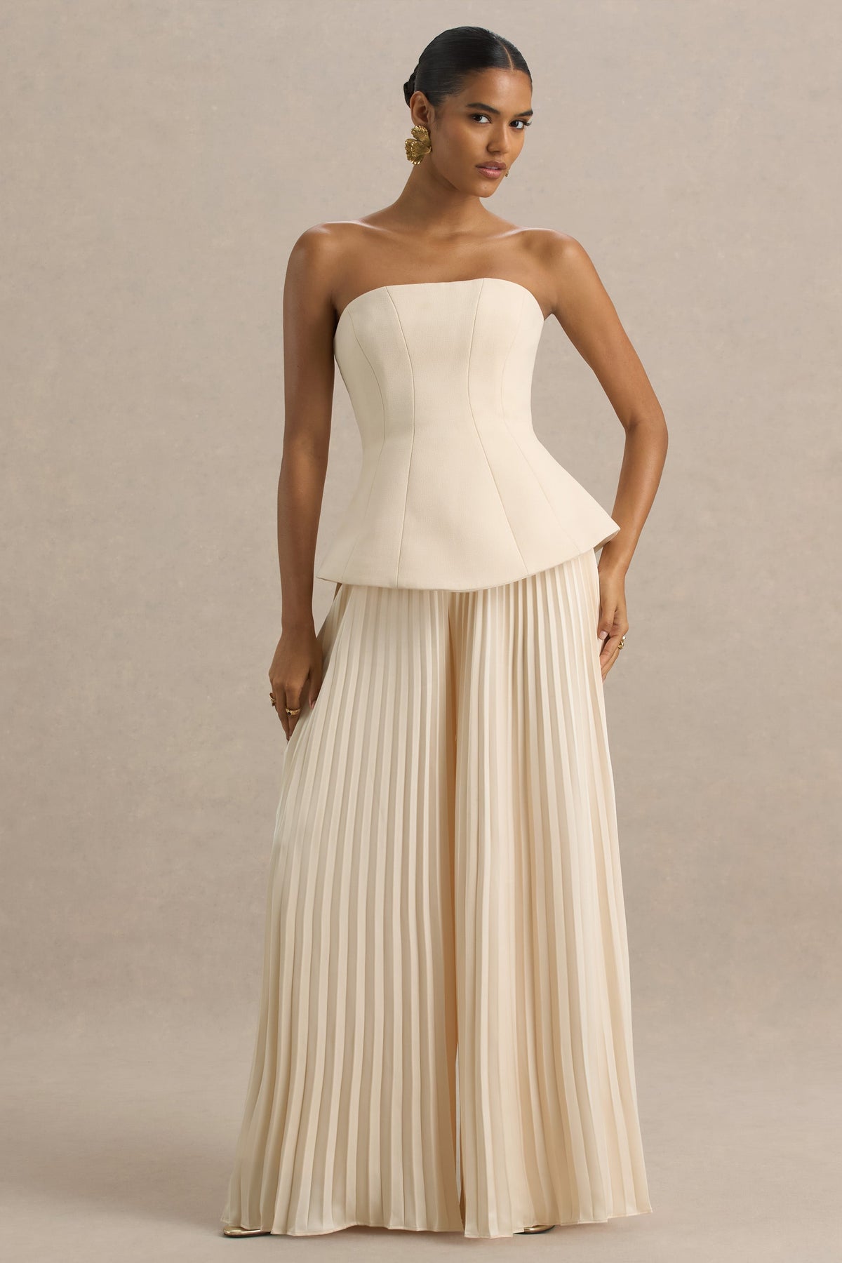 Feeling Good | Nude Bandeau Jumpsuit With Pleated Trouser