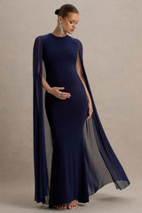Currant | Navy High-Neck Maternity Maxi Dress With Cape