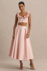 Sara | Baby Pink Midi Skirt With Buttons