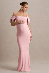 Didi | Pink Bardot Bow Detail Maternity Maxi Dress