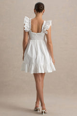 Dolly Daze | White Ruffle Sleeve Babydoll Maternity Mini Dress