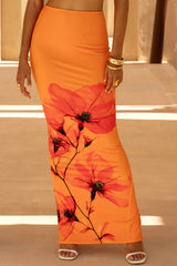 Clara | Orange And Red Placement Floral Print Maxi Skirt