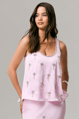Arianna | Pink Satin Scoop-Neck Embellished Top