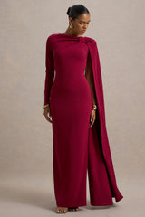 Frances | Burgundy High-Neck Maxi Dress With Cape Detail