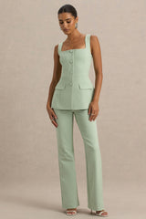 Aceline | Light Green Square-Neck Tailored Jumpsuit