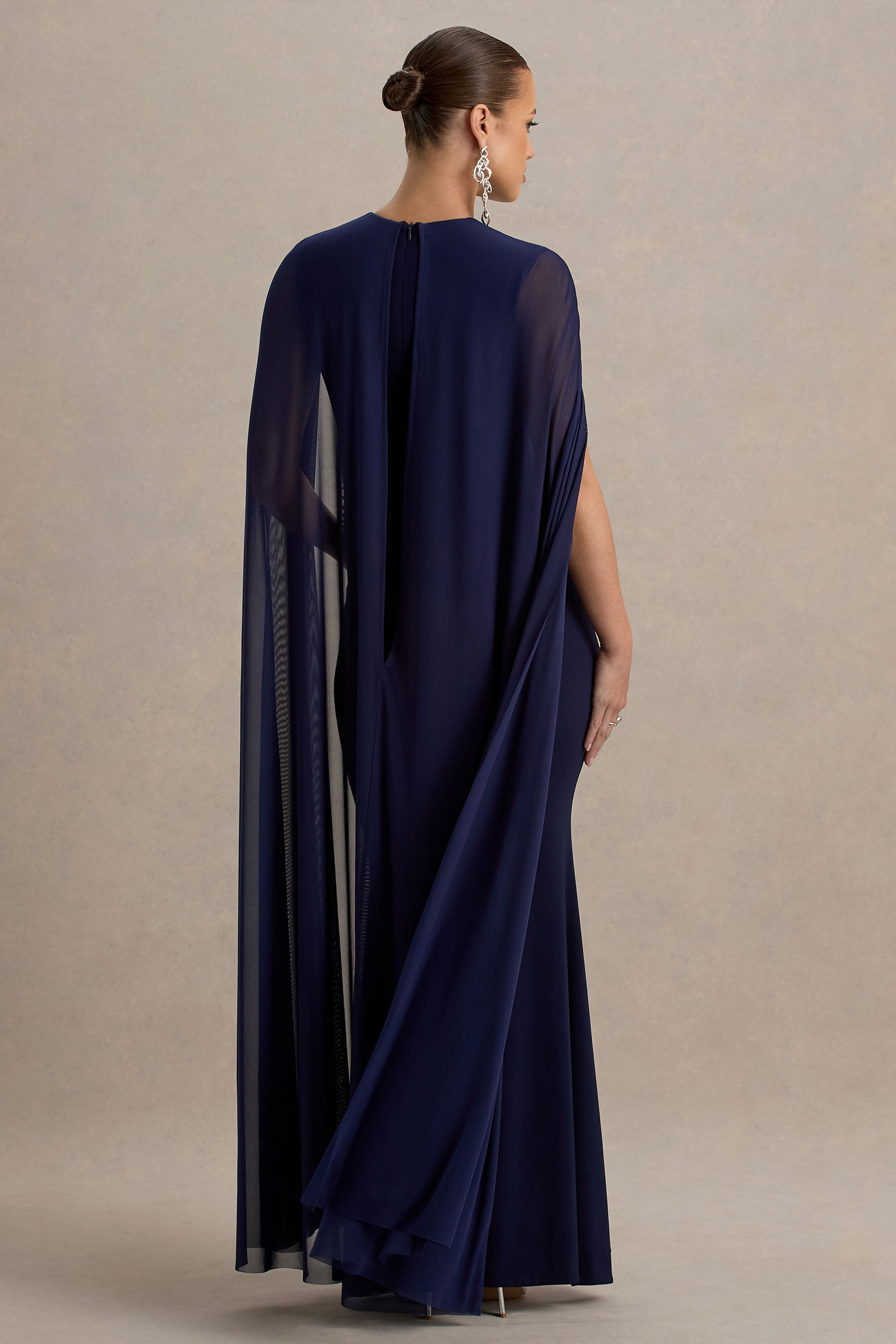 Currant | Navy High-Neck Maternity Maxi Dress With Cape