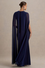 Currant | Navy High-Neck Maternity Maxi Dress With Cape
