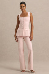 Aceline | Baby Pink Square-Neck Tailored Jumpsuit