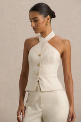 Cadence | Nude Halter-Neck Tailored Top