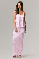 Lena | Pink Satin Embellished Maxi Skirt