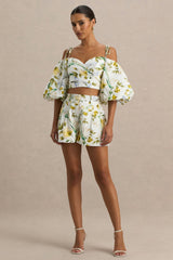 Pixel | White Botanical Print Shorts