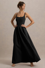 Bambina | Black Scoop-Neck Pleated Maxi Dress