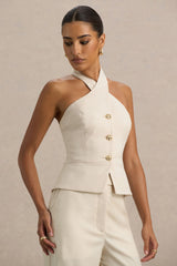 Cadence | Nude Halter-Neck Tailored Top