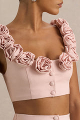 Blade | Baby Pink Scoop-Neck Crop Top With Corsage Details
