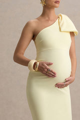 Adorn | Lemon Asymmetric Maternity Midi Dress With Shoulder Bow Detail