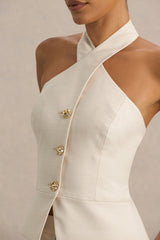 Cadence | Nude Halter-Neck Tailored Top