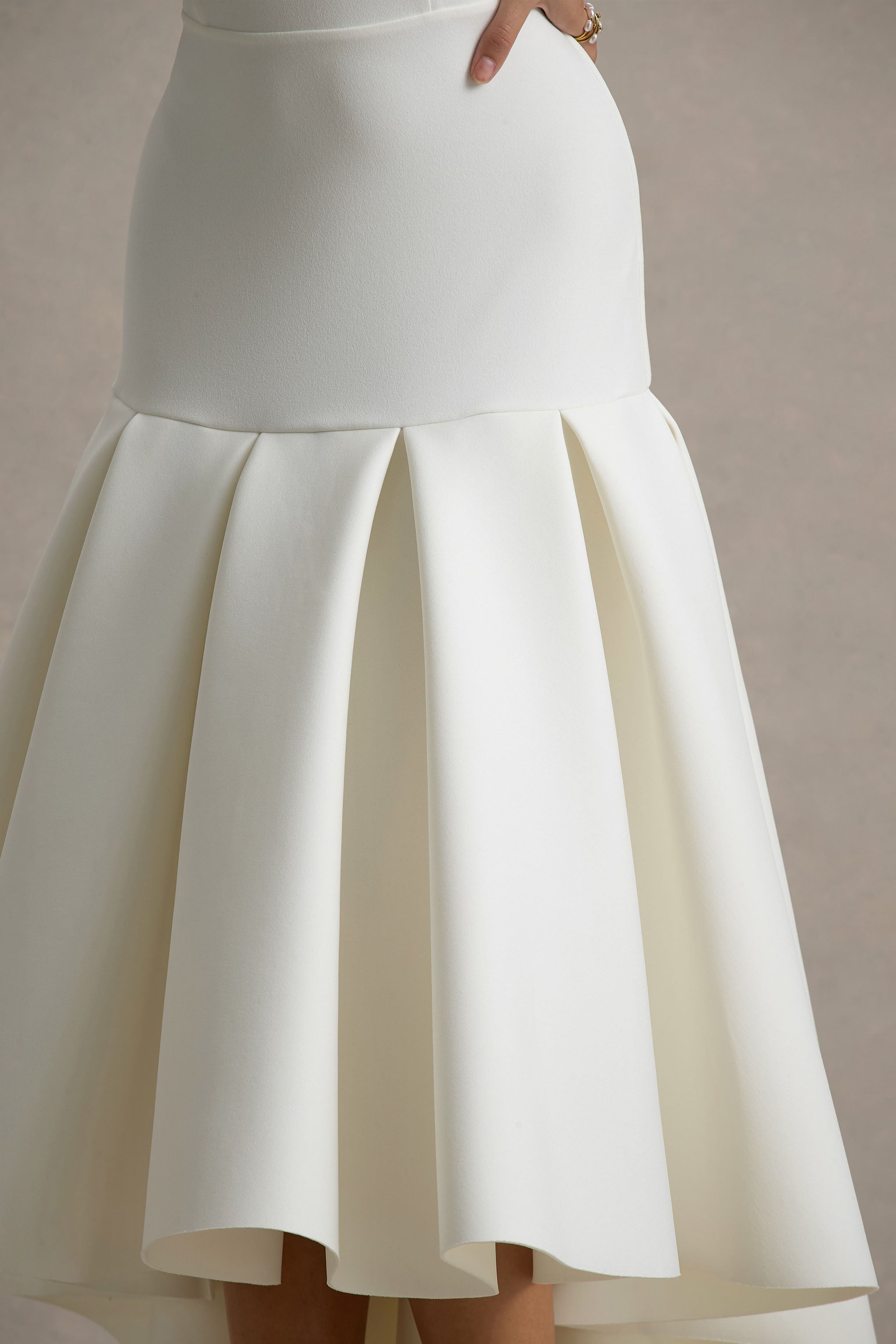 Mavis | Cream Halter-Neck Maxi Dress With High-Low Skirt
