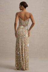 Gemini | Floral Sequin Embellished Strappy Maxi Dress
