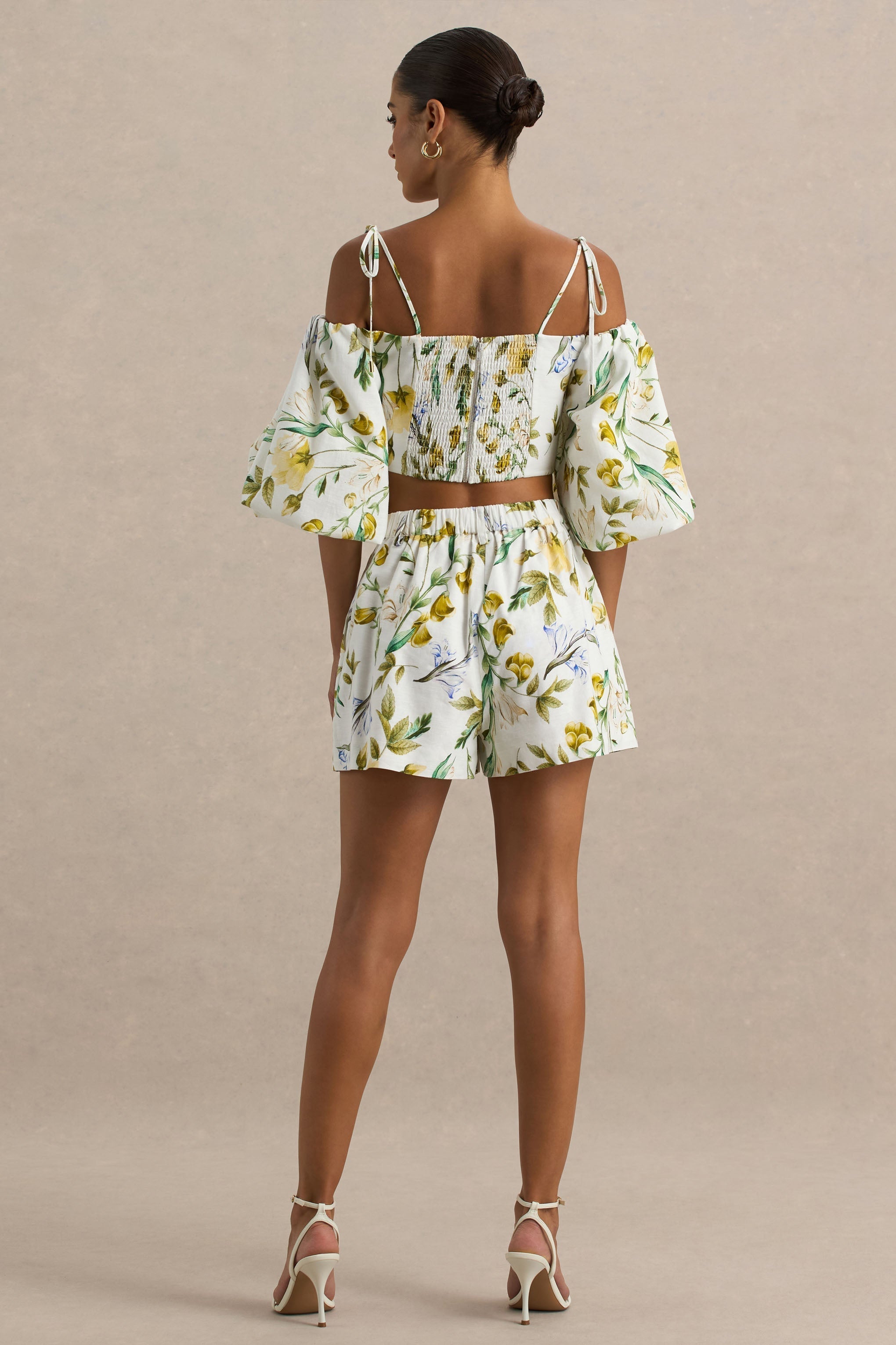 Pixel | White Botanical Print Shorts